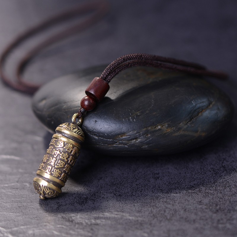 戚小米项链男潮古铜楞严黄铜嘎乌盒平安护身符挂件项链男女饰品胎毛瓶