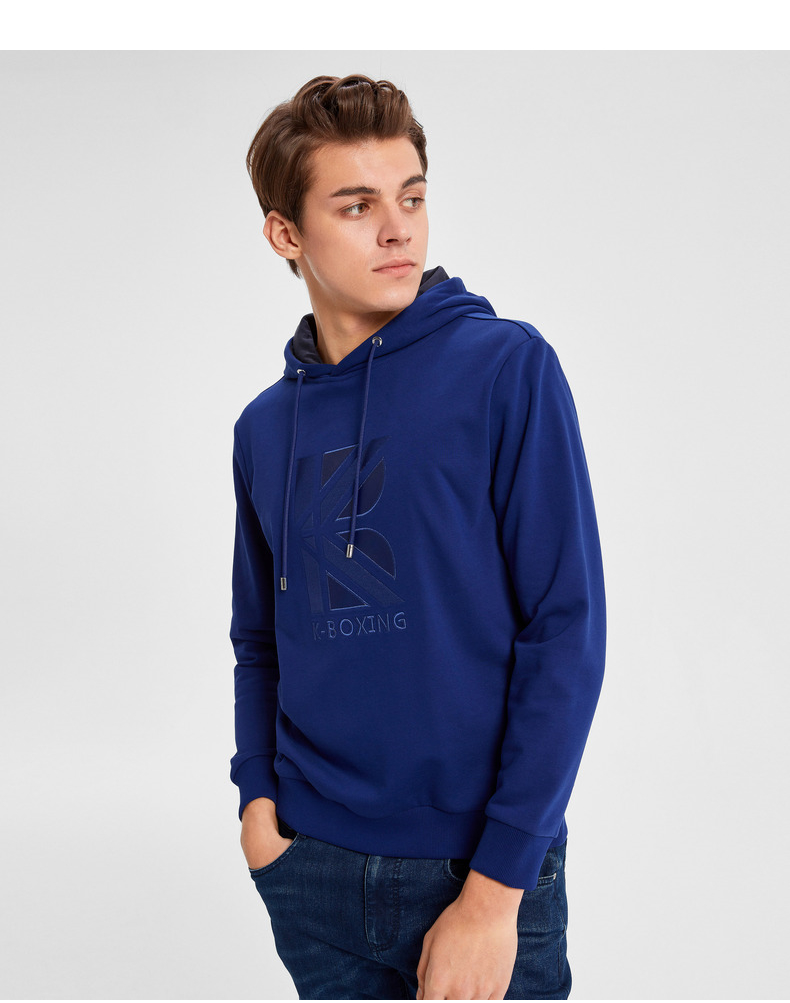 劲霸男装休闲抽绳连帽刺绣时尚印花套头卫衣ftwd3310黑色185