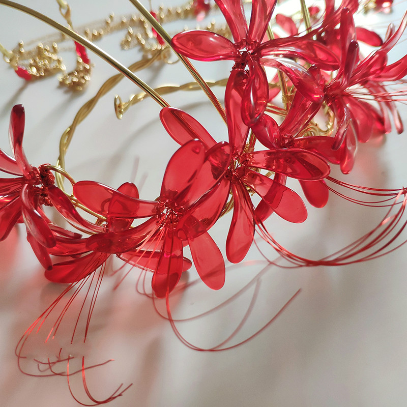 【忘相思】彼岸花发冠发簪汉服配饰红色古风手工发饰 红色【三生】