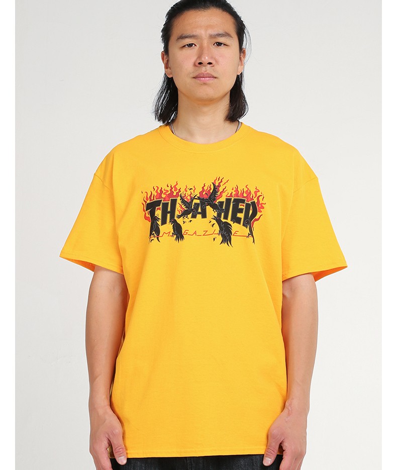 thrasher官方crows烈焰火焰乌鸦短袖t恤潮流圆领t王一博同款黑色m