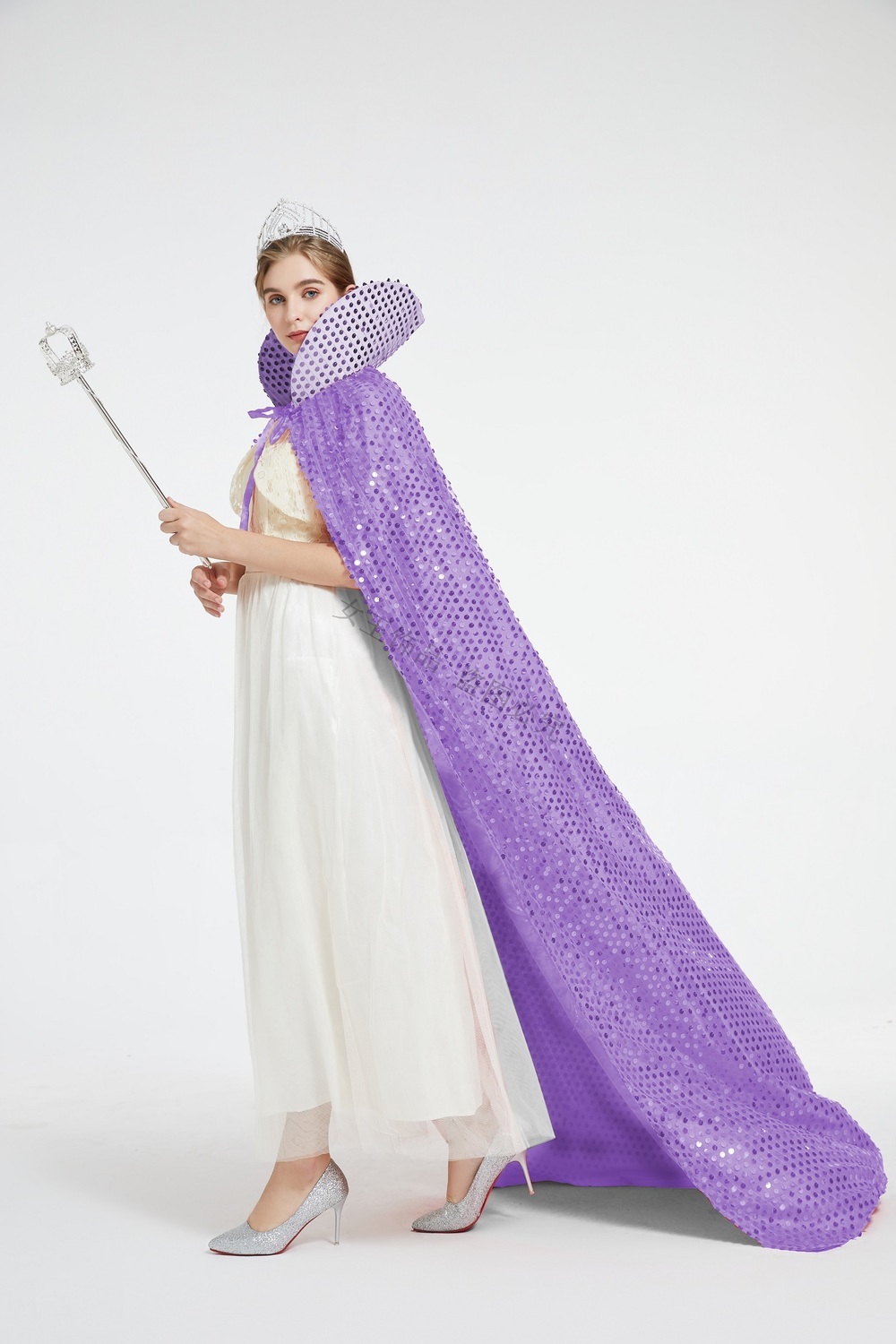 亮片选美小姐披风斗篷酒吧夜场颁奖服饰年会舞台演出披袍披风 银色