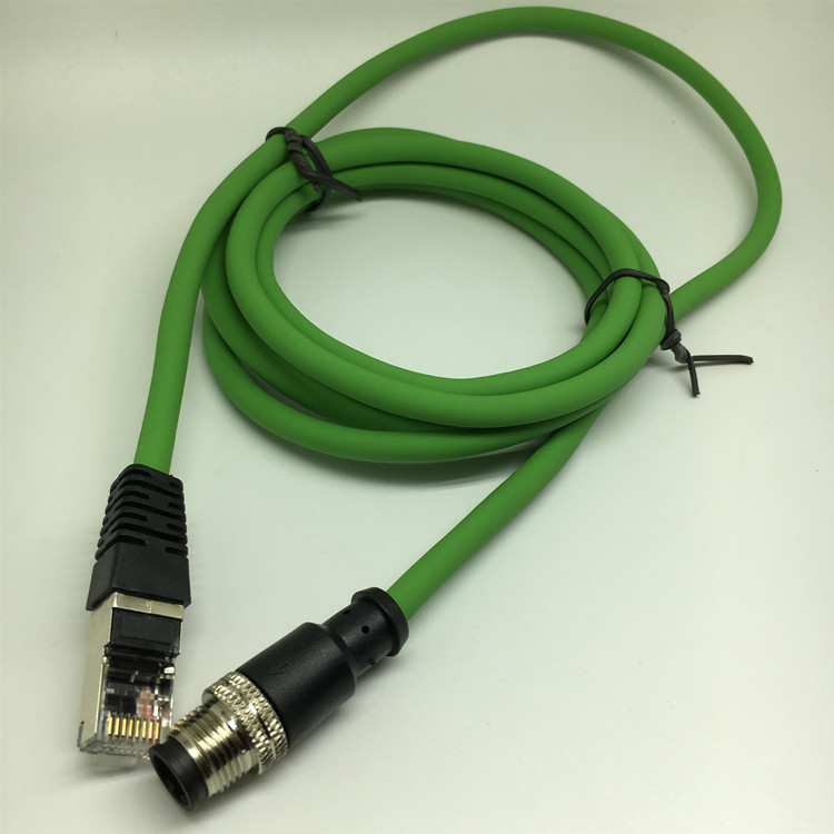 适用m12 d型转rj45工业拖链网线公针4芯 工业以太网相机拖链网线 25米