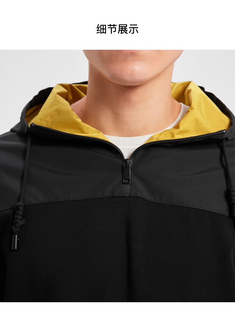 劲霸男装 时尚休闲针织拼接撞色连帽半开拉链卫衣vtwd3341 黑色 175