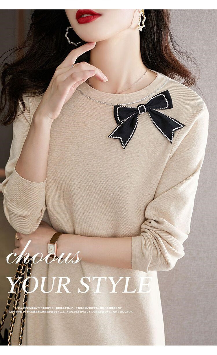 灿芬芳真值女装特卖[珂缇思]圆领套头毛衣连衣裙女喜庆红色 蝴蝶依