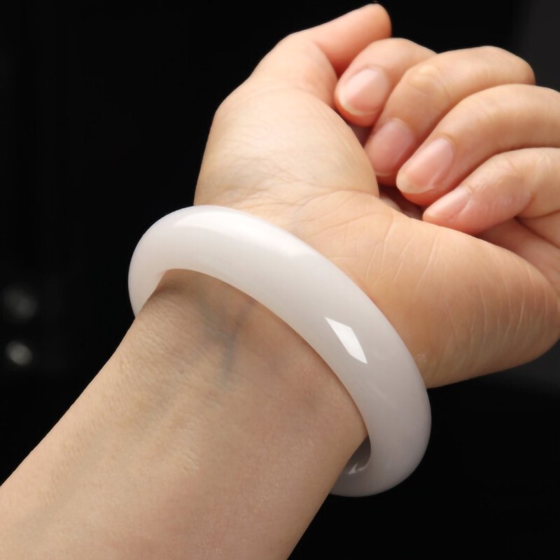金丝玉羊脂白玉手镯玉镯子昆仑玉女款 窄条手镯51-52mm【图片 价格