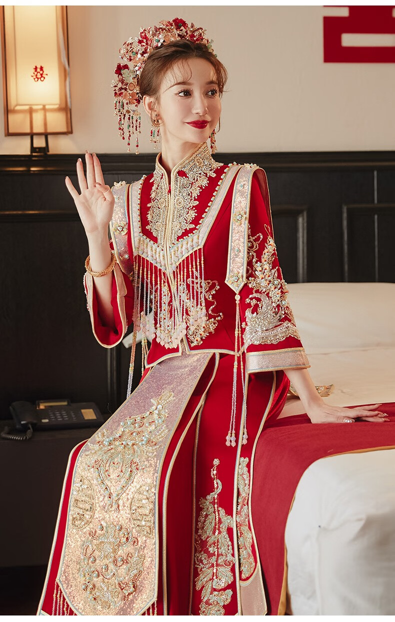 枝己(zeimssmm) 高档秀禾服2022新款中式嫁衣古装新娘敬酒服结婚礼服