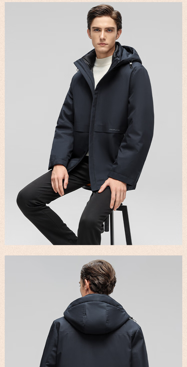 SNOWFLYING [Durable Goose down Jacket] Men's Detachable Inner Liner Warm Coat for Middle-Aged And Elderly Fathers 12