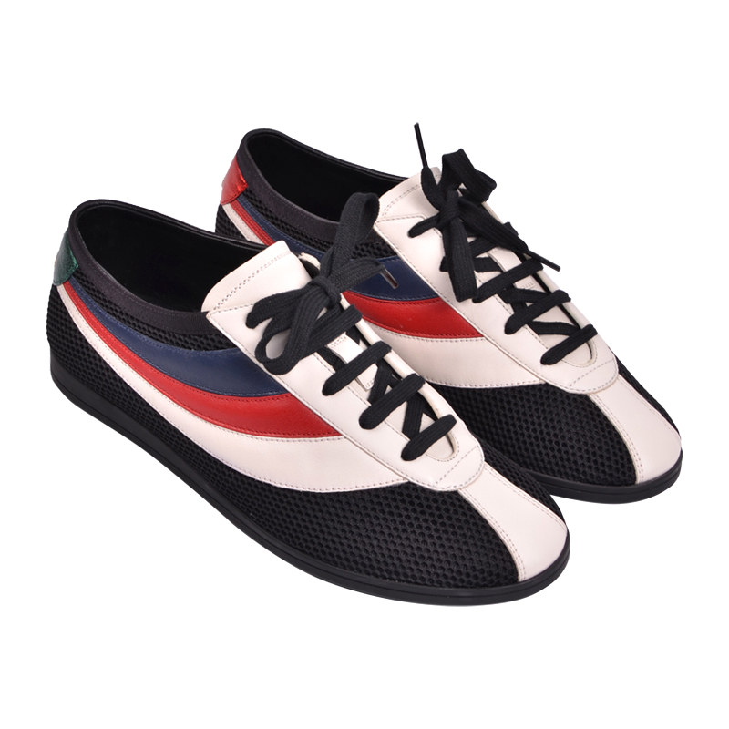 【99新未拆封】gucci/古驰 男士黑色系 网面拼皮 条纹 刺绣蜜蜂 低帮