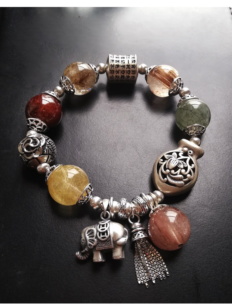 63cuimeng专柜 强力 转运 旺事业 15mm大珠子金发晶手链女 925银