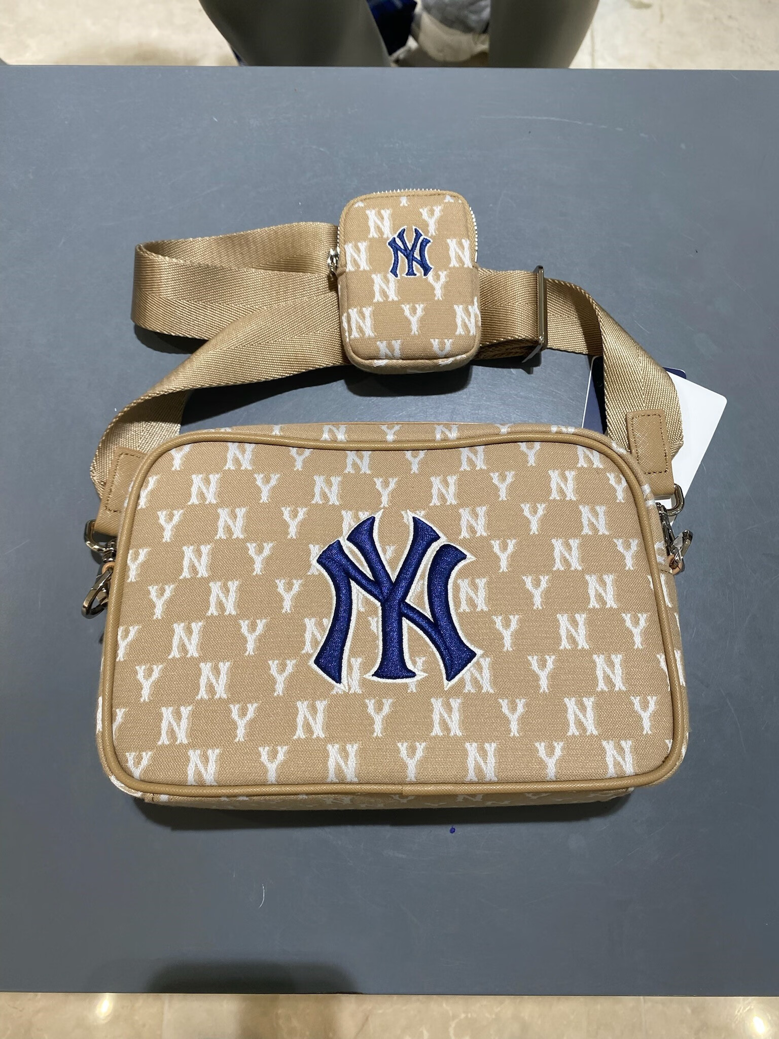 轻奢高端韩国mlb斜挎包ny老花满标单肩包男女同款经典子母包休闲百搭