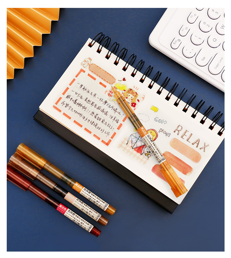 点石走珠笔直液式走珠君复古色彩色中性笔05速干针管型学生考试用笔