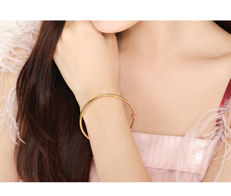 老凤祥款式18k黄金手镯素圈可推拉调节彩金手饰750玫瑰金抛光面经典款