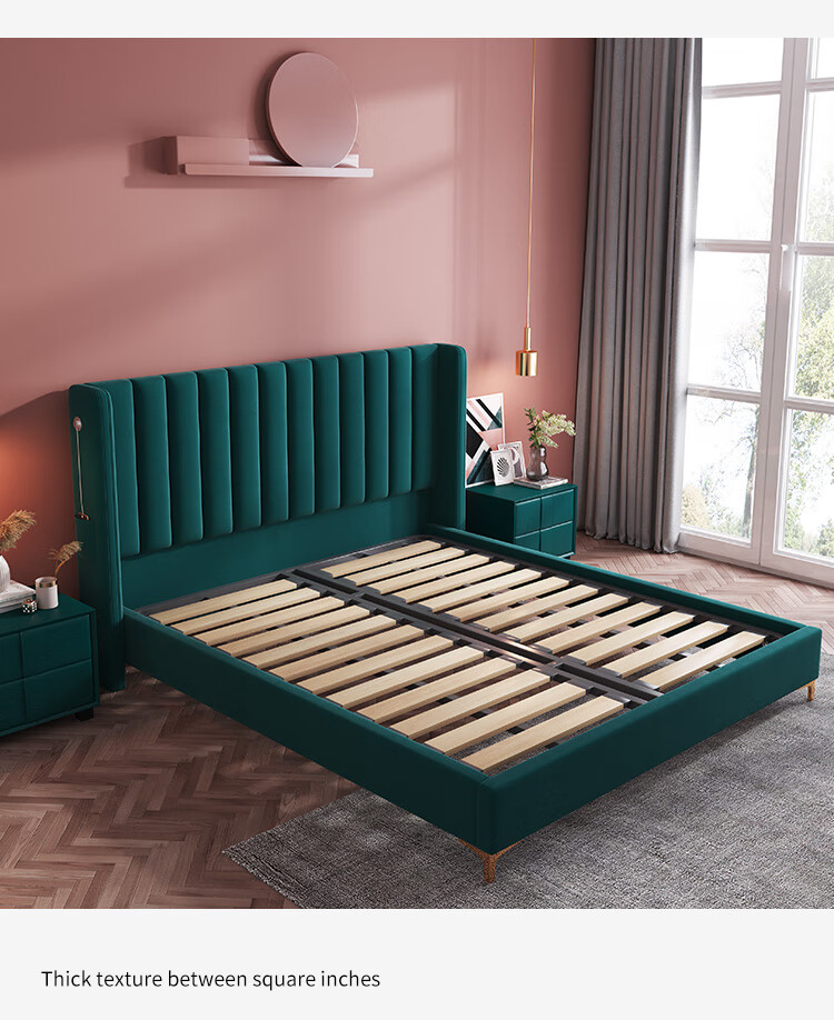 乔楠北欧布艺实木床1米35双人床主卧轻奢风少女15米卧室网红ins现代