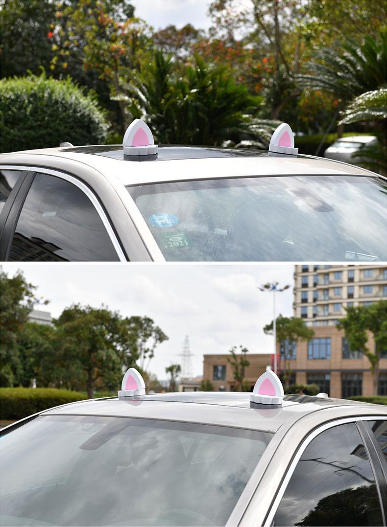 汽车车顶装饰外部摆件小车改装个性可爱卡通车外兔子猫耳朵装饰品 白