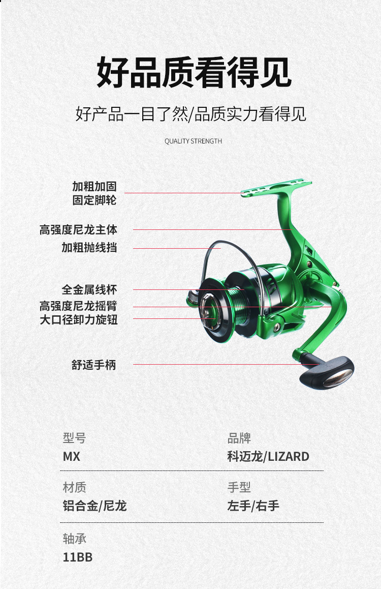 科迈龙全金属渔线轮纺车轮海竿轮渔轮鱼轮鱼线轮渔具fishing reel mx