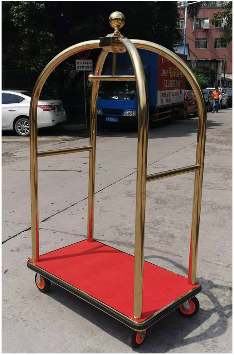 豪优锐酒店行李车不锈钢金顶车静音滑轮手推车大堂客人接待平板车可