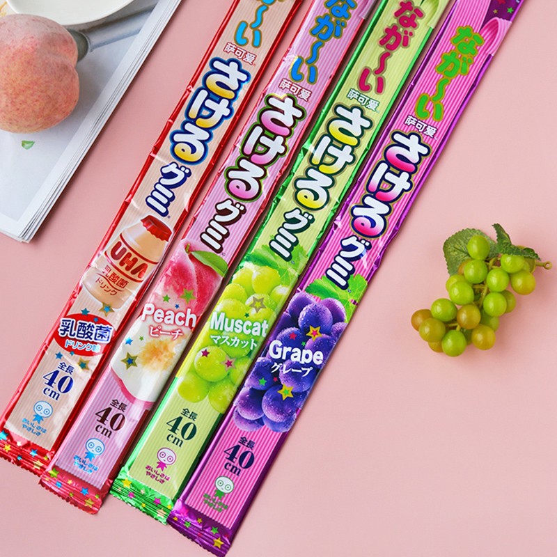日本进口uha悠哈味觉糖萨可爱葡萄桃子乳酸菌软糖超长条手撕软糖长条