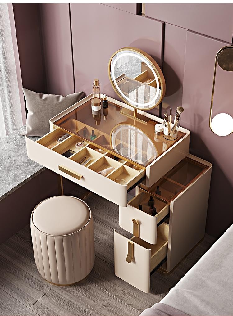 化妆桌卧室梳妆台小型化妆台卧室小网红ins风轻奢迷你小化妆桌子实木