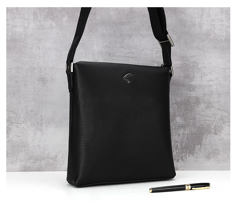 satchi沙驰单肩包商务休闲真皮单肩斜跨包头层牛皮小方包日字包ax12