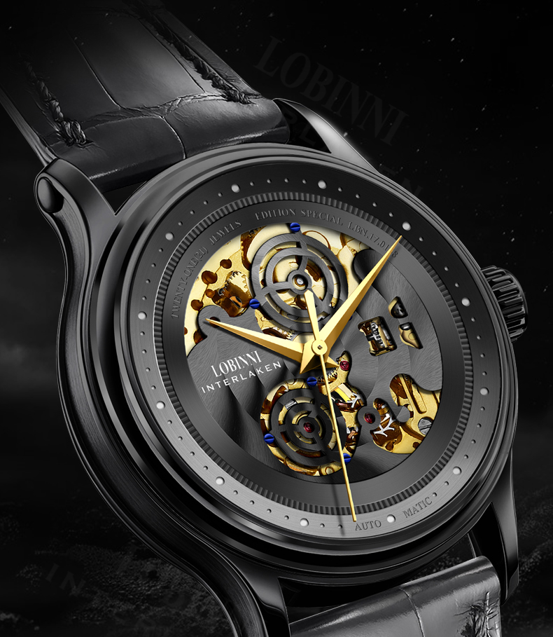 罗宾尼lobinni手表男士镂空透视全自动机械表防水商务时尚品牌腕表