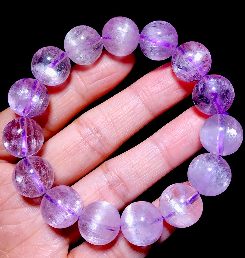 顶盈 紫锂辉石手链 女冰种透体淡紫色猫眼水晶单珠手串 配多宝散珠12