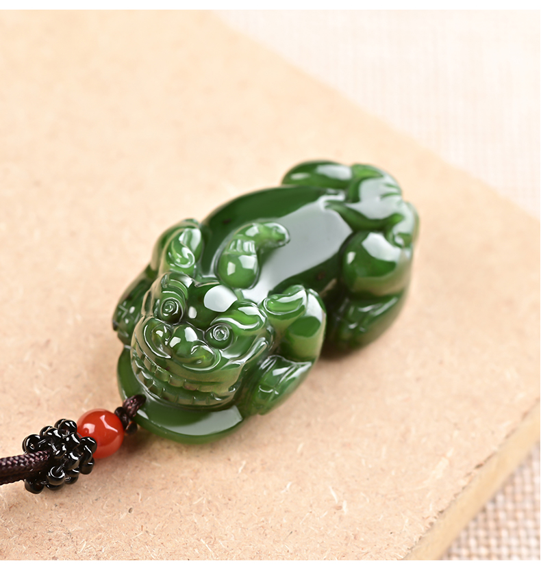 古甄轩新疆和田玉碧玉霸王貔貅吊坠男女玉石菠菜绿吉祥物项链玉坠