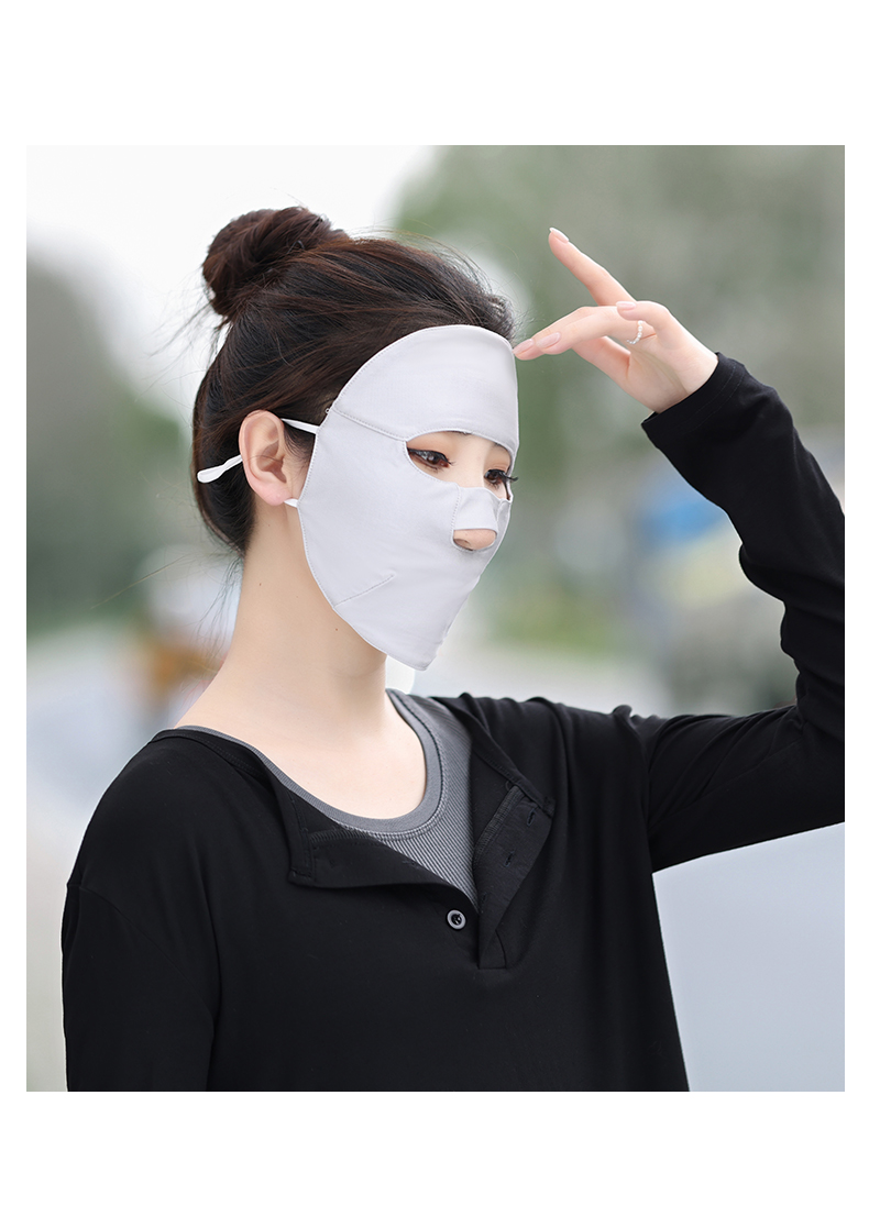 真丝脸基尼面罩夏天防晒透气露鼻呼吸桑蚕丝美肤全脸口罩防外线粉色