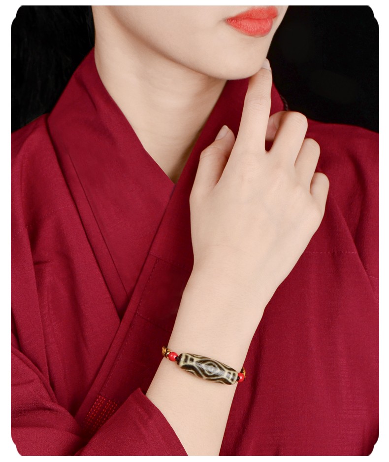 森洲龙六眼天珠手串男女士正品玛瑙手链天然西藏包浆原石藏式