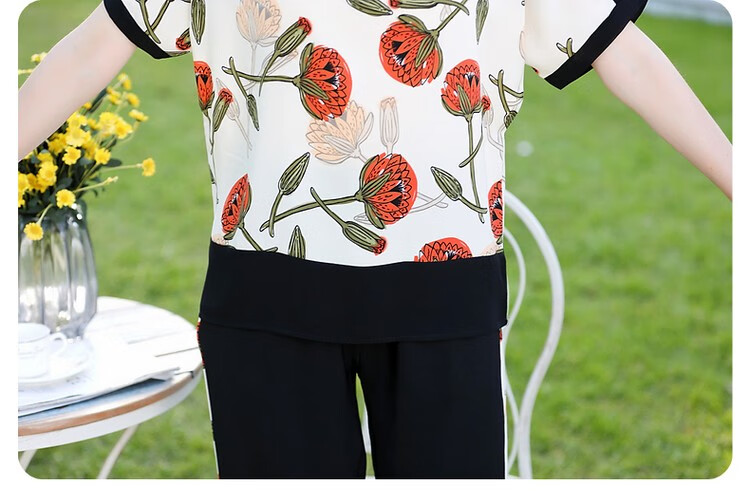 QIUFULUO Mom's Summer Loose Stylish Outfit Set, Middle-Aged And Elderly Women's High-End Clothing for Ages 50-80, Breathable Casual Wear 25