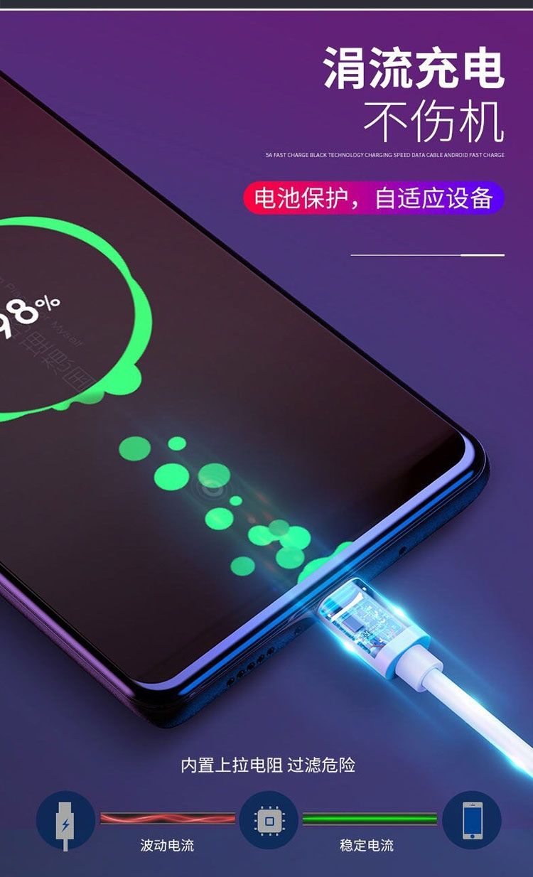 5w快充数据线华为x10快速充电type-c 5a数据线x10(1米两条装)