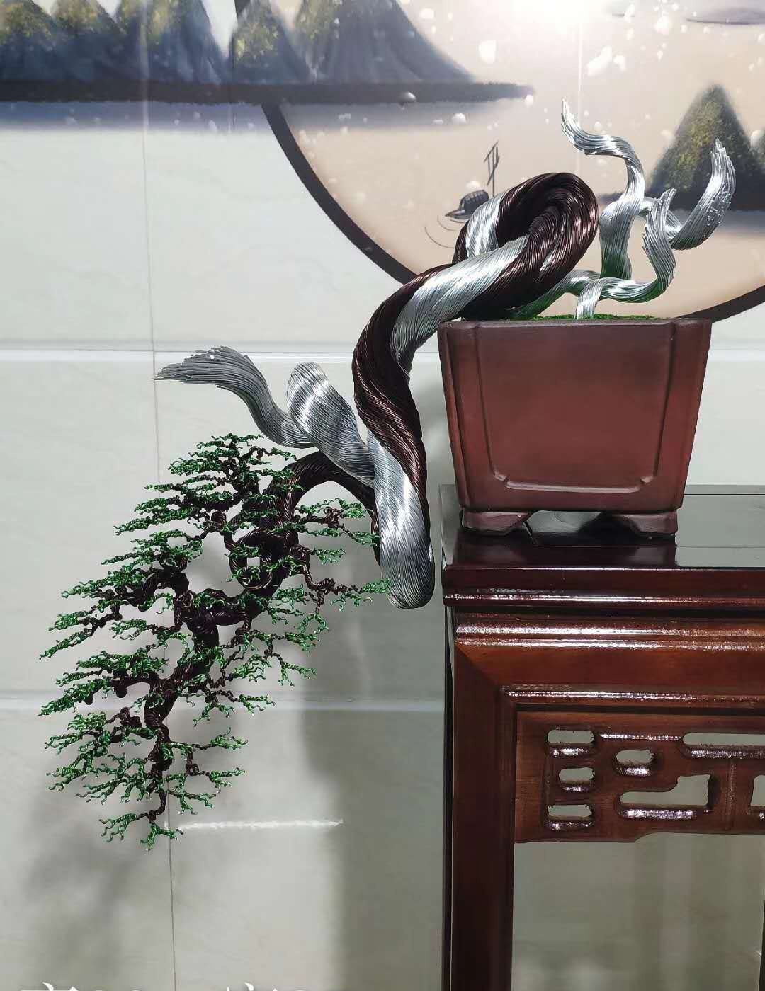 材料包发财树工艺品编制铜丝树聚财大气树脂diy电视柜 d81-松树造型1