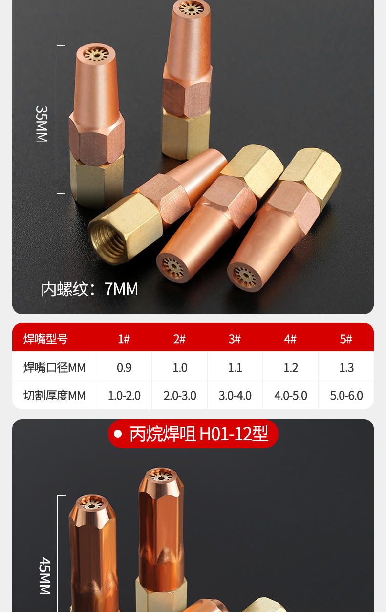 射吸式焊枪咀6型丙烷梅花焊咀乙炔焊嘴头全铜2升煤气液化气焊枪头 20