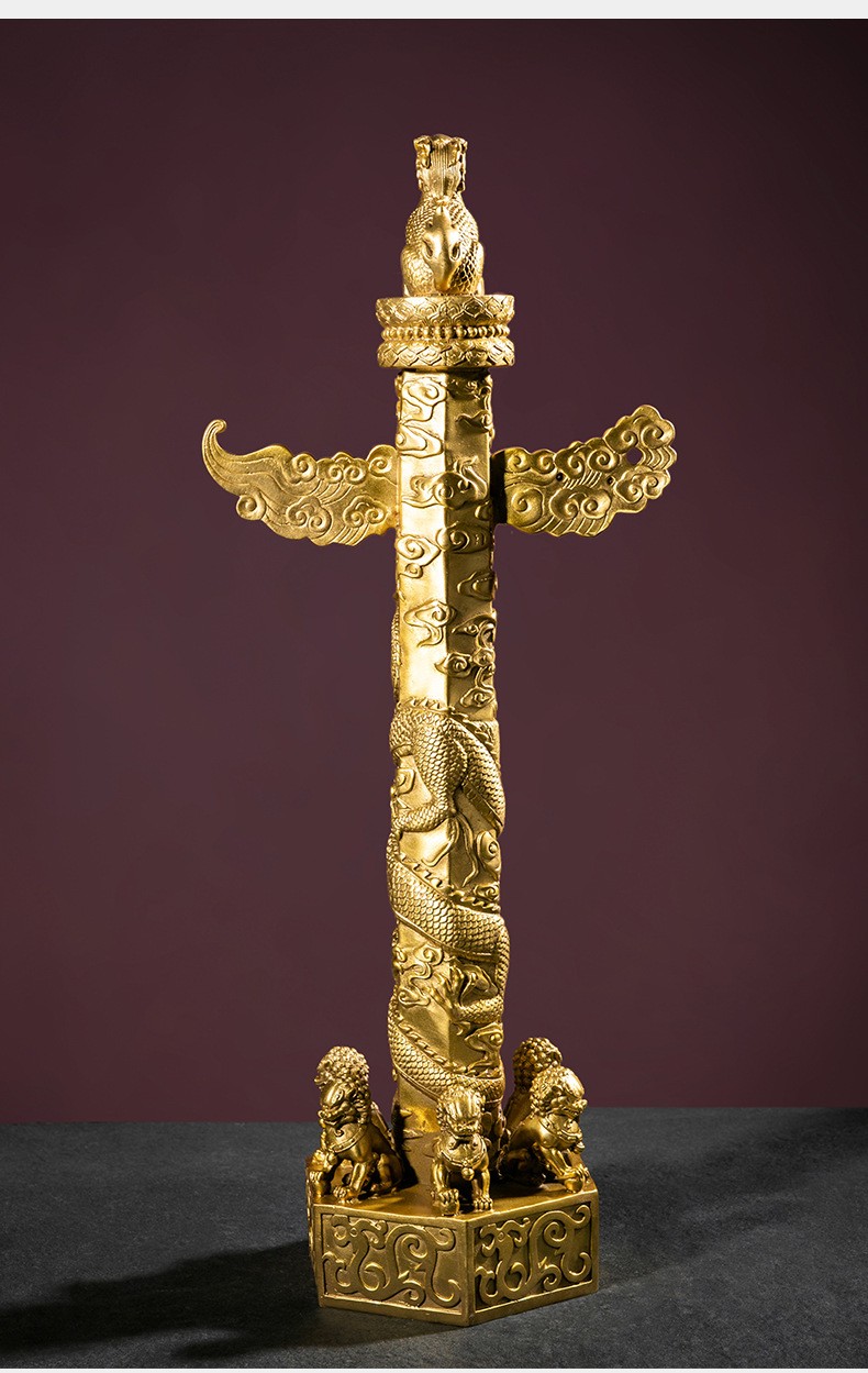 瑞亿祥 全铜华表摆件大号流云盘龙柱中华柱铜器工艺品家居客厅办公室