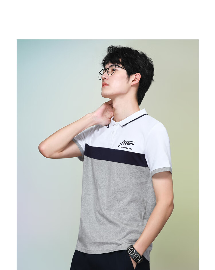 真维斯男装 2021夏季新品 平纹修身型短袖绣花胸间polo衫 宝蓝色2680