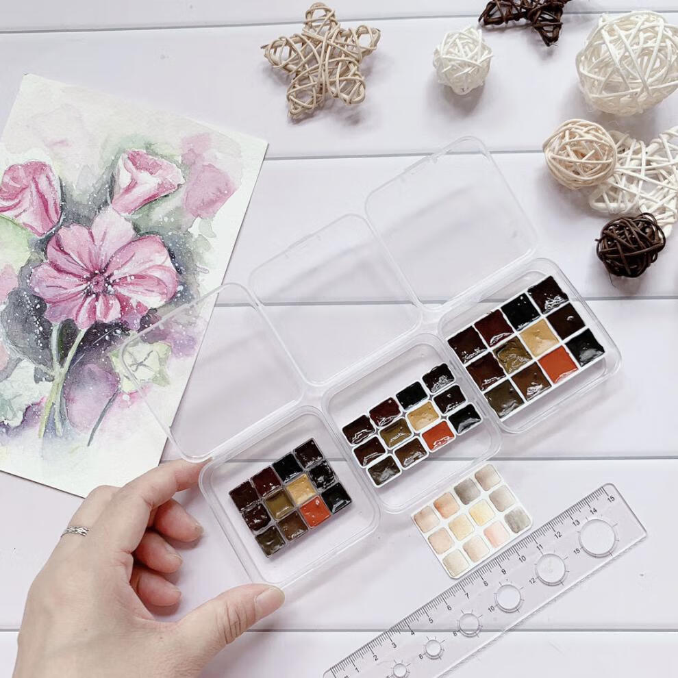 水彩分装盒马卡龙糖果色基础色12色分装颜料格子初学推荐12色03ml二盒