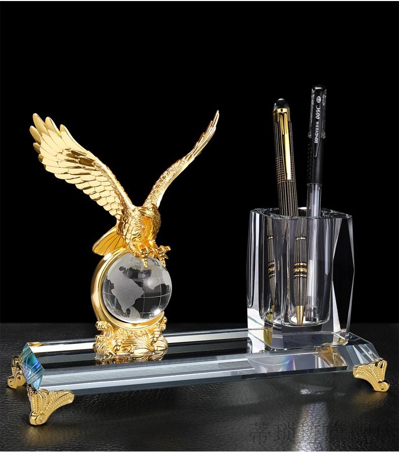 办公室高端笔筒 桌面大气收纳摆件创意水晶地球仪透明公司办公台办公