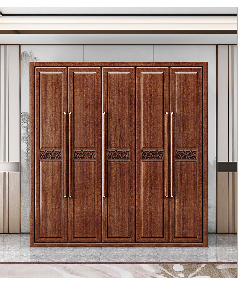广东佛山家具衣柜 新中式胡桃木现代实木衣柜3456门全实木家用卧室