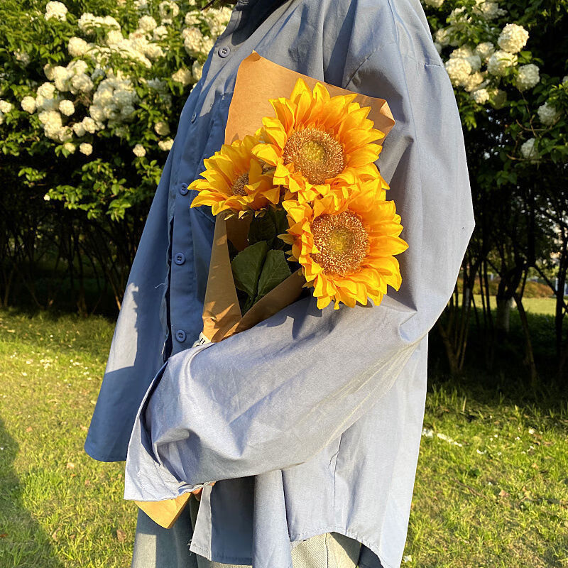 向日葵仿真花束摆件干花假花野餐塑料花装饰摆件手捧摄影拍照道具 一