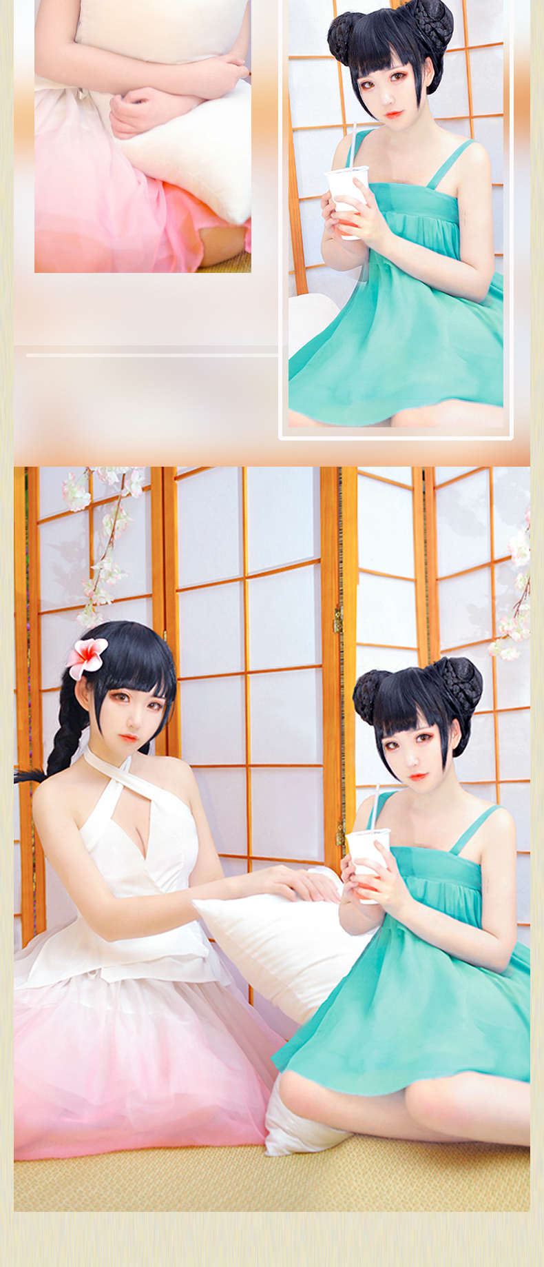 小乔cos连衣裙撑荣耀白蛇青蛇cosplay服装睡衣假发全套女 小乔连衣裙