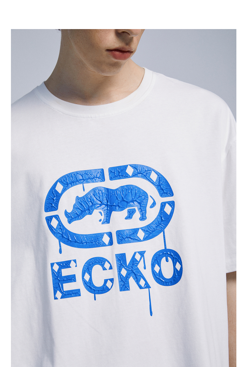 ecko犀牛短袖t恤男潮牌2021夏季新款拉浆印花基础犀牛logo上衣情侣款