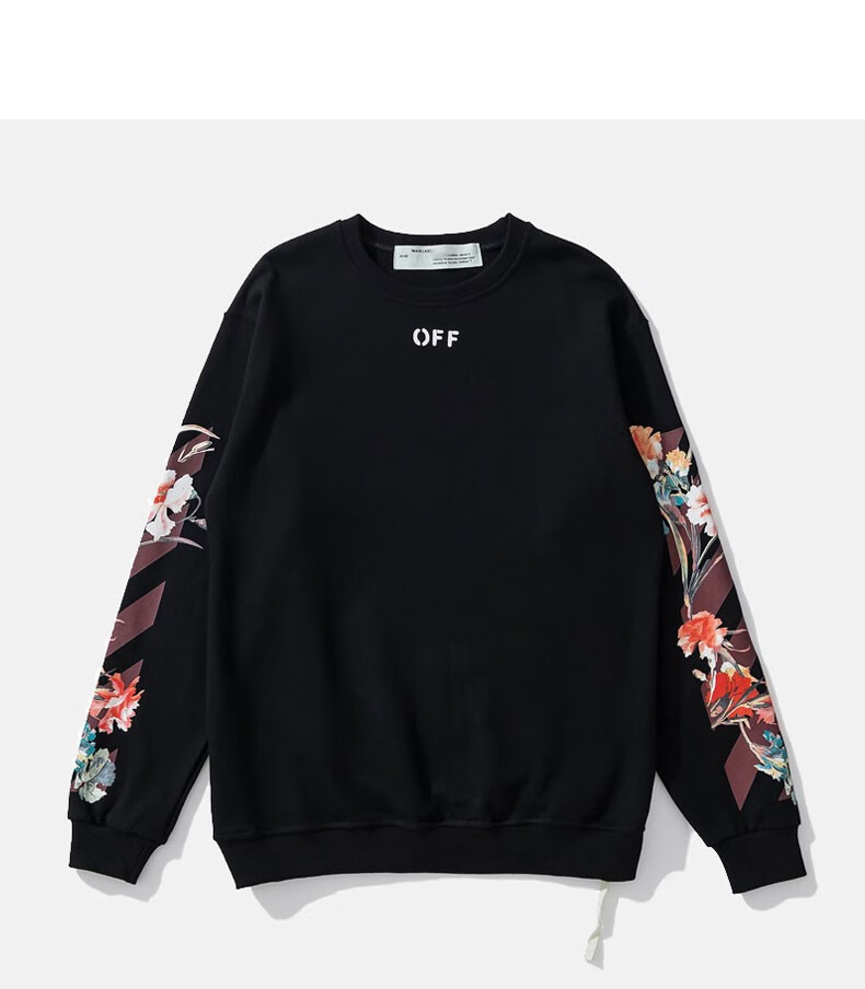 off -ow white卫衣 纯棉潮牌宽松印花长袖圆领男女花卉情侣外套秋