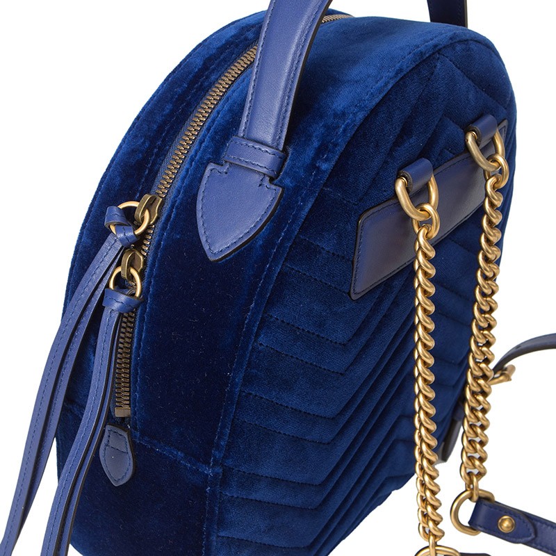 gucci古驰女包ggmarmont天鹅绒双肩包背包5245689qict5671蓝色