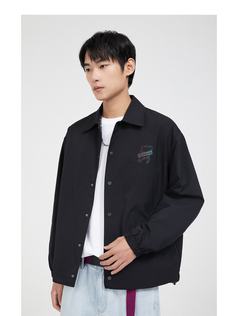 卡宾男装休闲夹克男上衣青年衣服外套男士秋冬潮流卡通小熊印花w 煤