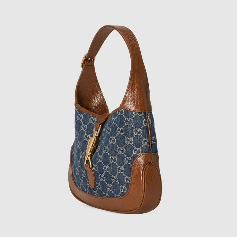 二手95新gucci古驰jackie1961系列经典双g印花帆布包袋女士复古肩手提