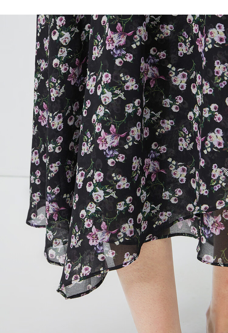 伊人碎花半身裙夏装2021新款女装设计感不规则碎花高腰雪纺裙 黑色 xl