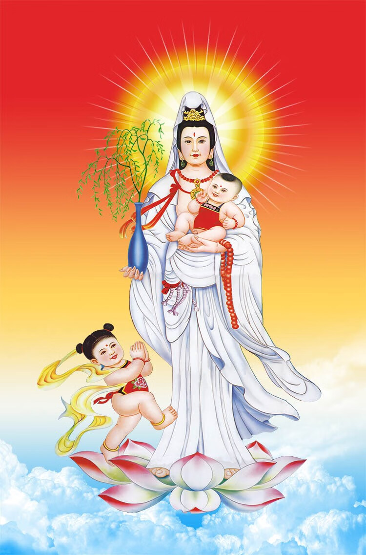 奥尔特 南海白衣杨柳子观音大士净瓶施药观世音菩萨画像结缘卷轴挂画