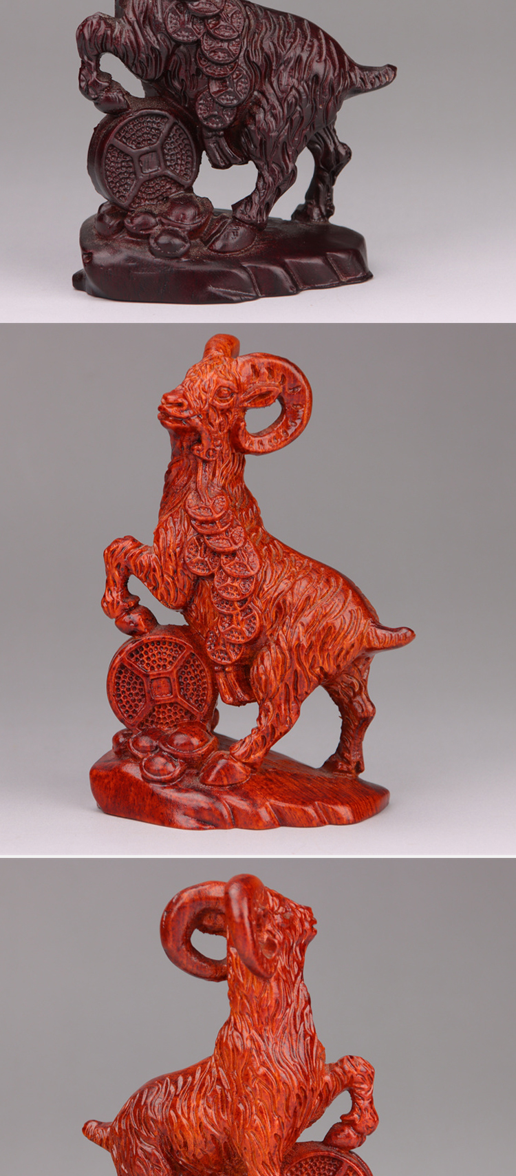 正宗府黑檀木雕刻金钱羊摆件木头十二生肖羊红木家居客厅装饰礼品12分