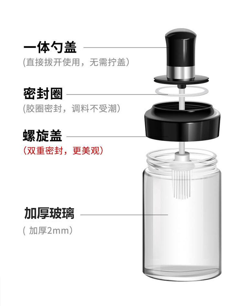 37794-LIQ俊泽精选厨房调料瓶家用组合套装调味盒分装盐味精调味罐勺收纳盒防漏油壶 4个料勺款-详情图