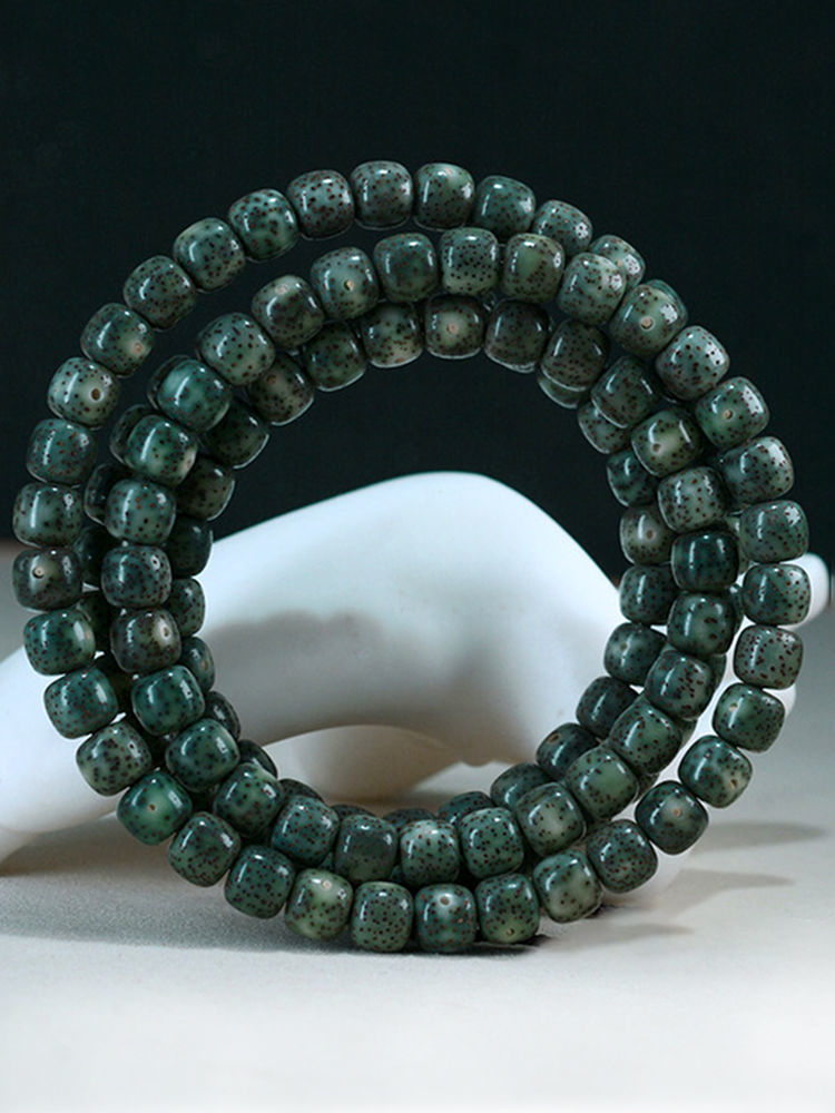 【京闪购】海南星月菩提子石玉料灵玉料骨瓷绿幽灵108颗佛珠念珠文玩