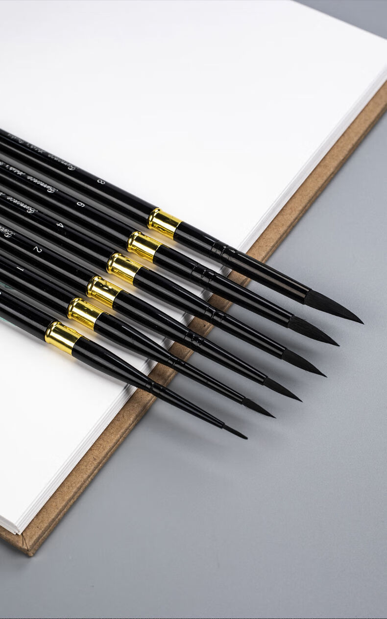 senmu 旅行装黑天鹅水彩笔6号8号美术生专用勾线笔黑杆圆头水彩绘画笔